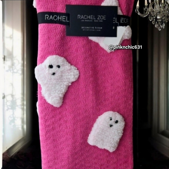 Rachel Zoe Other - NWT Rachel Zoe Viral Halloween PINK & WHITE GHOST Throw Blanket